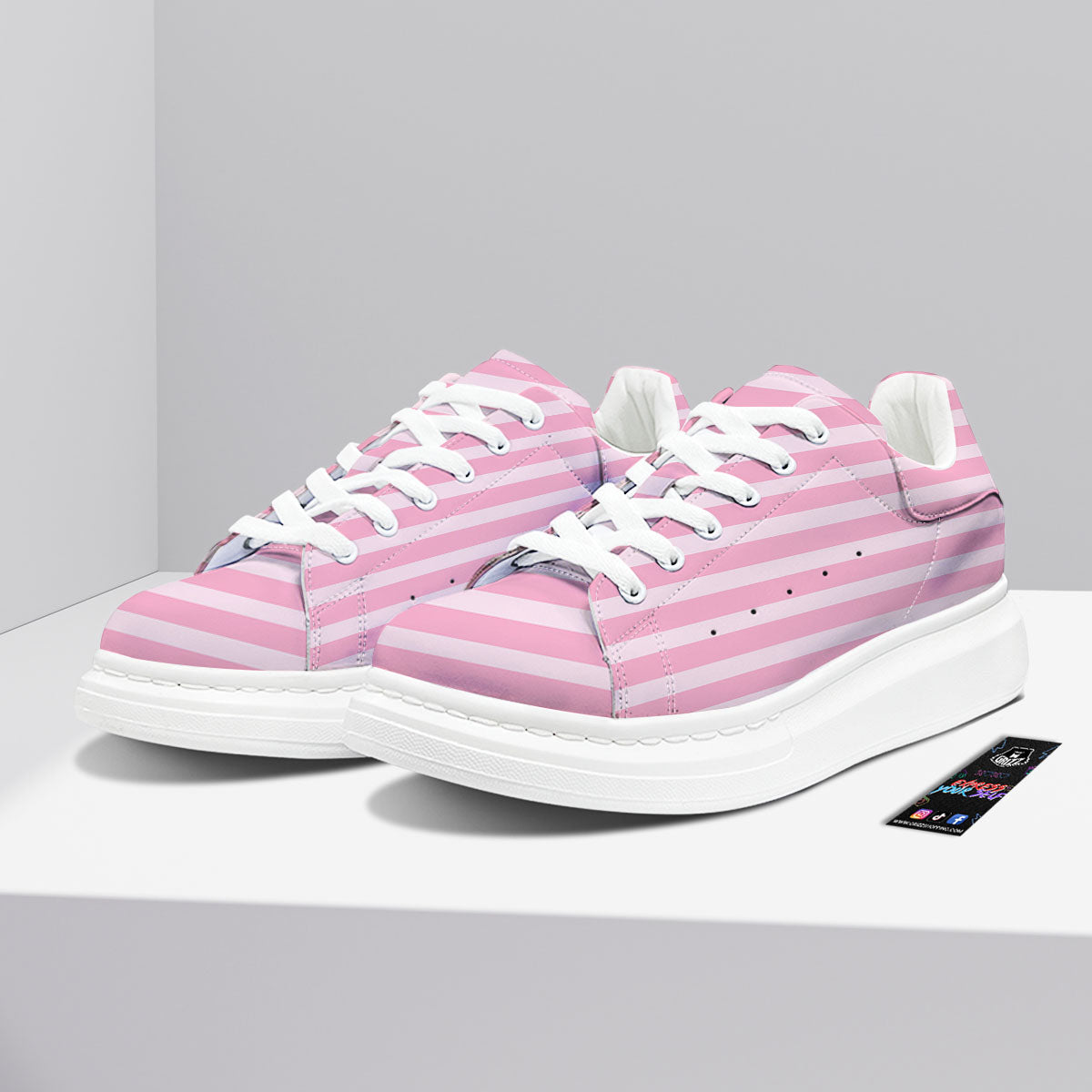 Striped Pink Print Pattern Platform Shoes-grizzshop