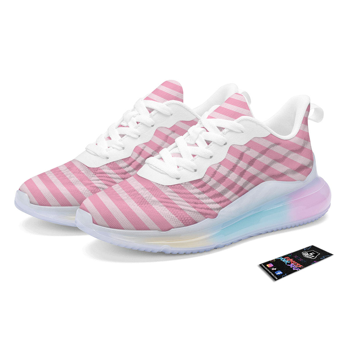 Striped Pink Print Pattern Running Sneakers-grizzshop