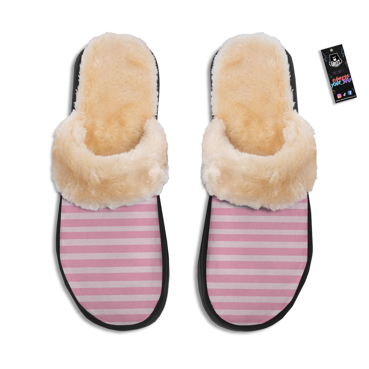 Striped Pink Print Pattern Slippers-grizzshop