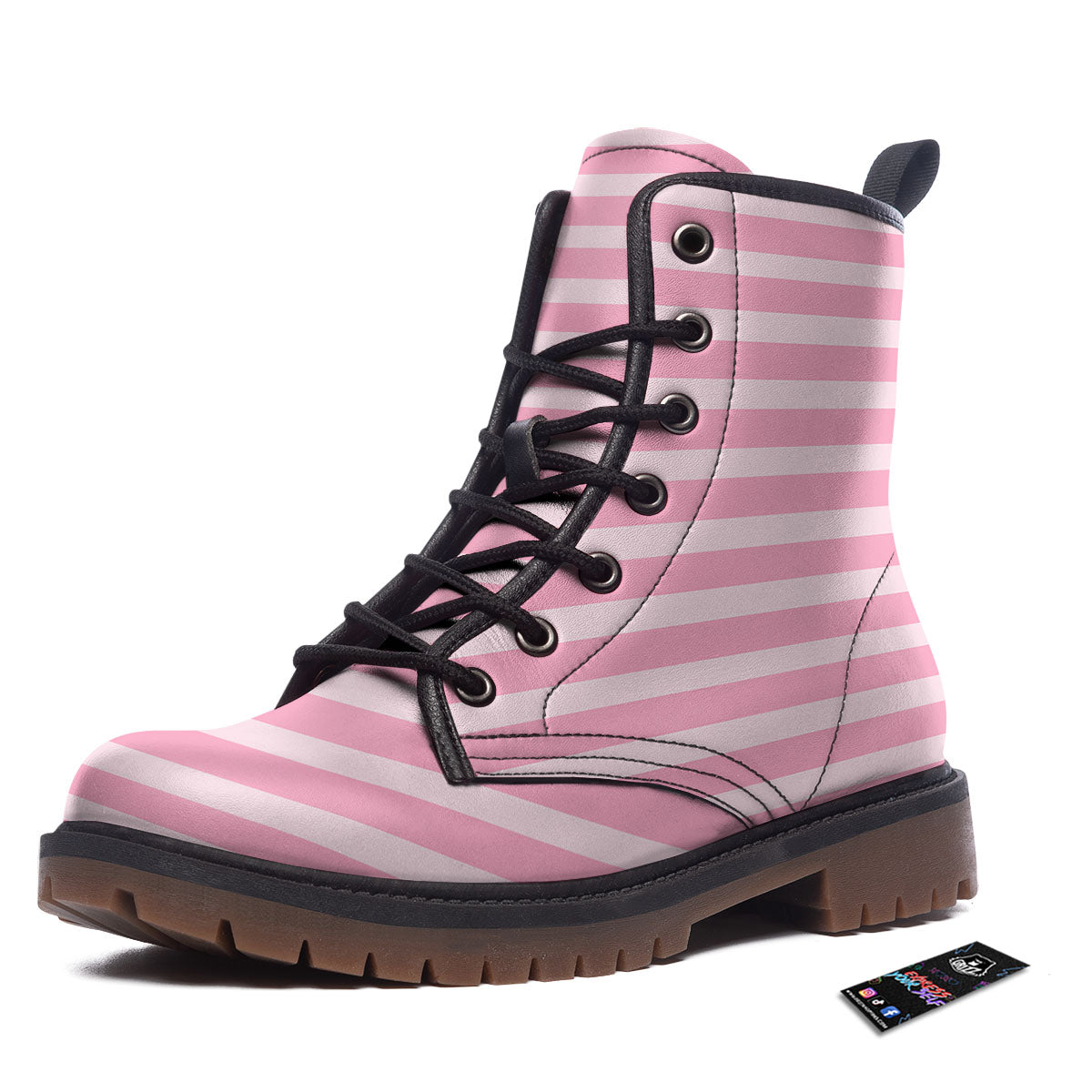 Striped Pink Print Pattern Work Boots-grizzshop