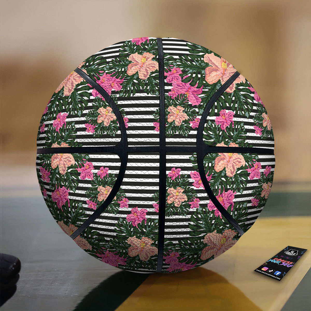 Striped Plumeria Flower Print Pattern Basketball-grizzshop