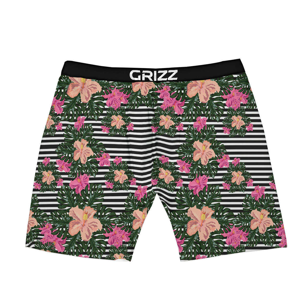 Striped Plumeria Flower Print Pattern Boxer Briefs-grizzshop