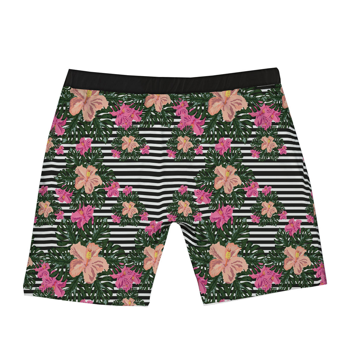 Striped Plumeria Flower Print Pattern Boxer Briefs-grizzshop