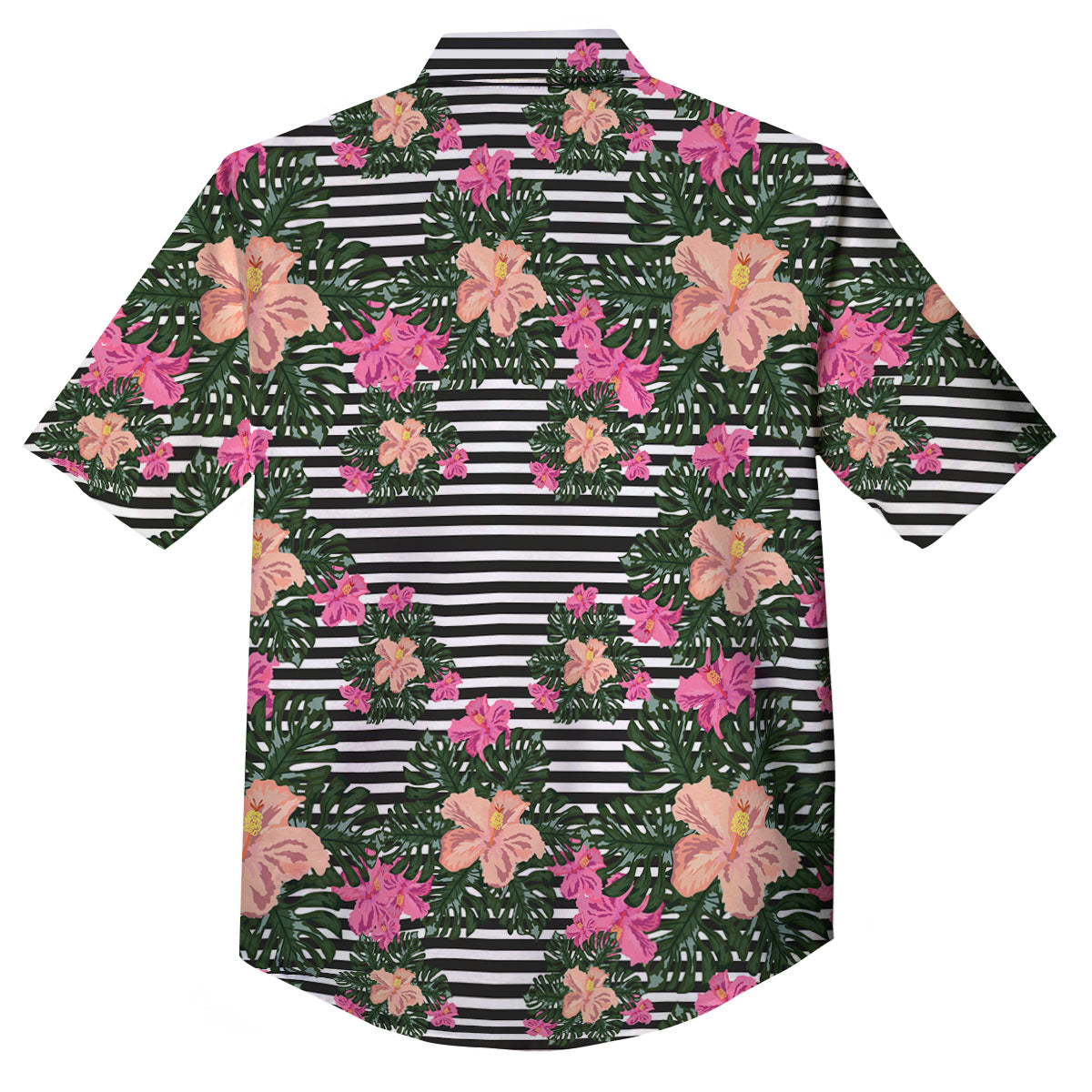 Striped Plumeria Flower Print Pattern Button Up Shirt-grizzshop