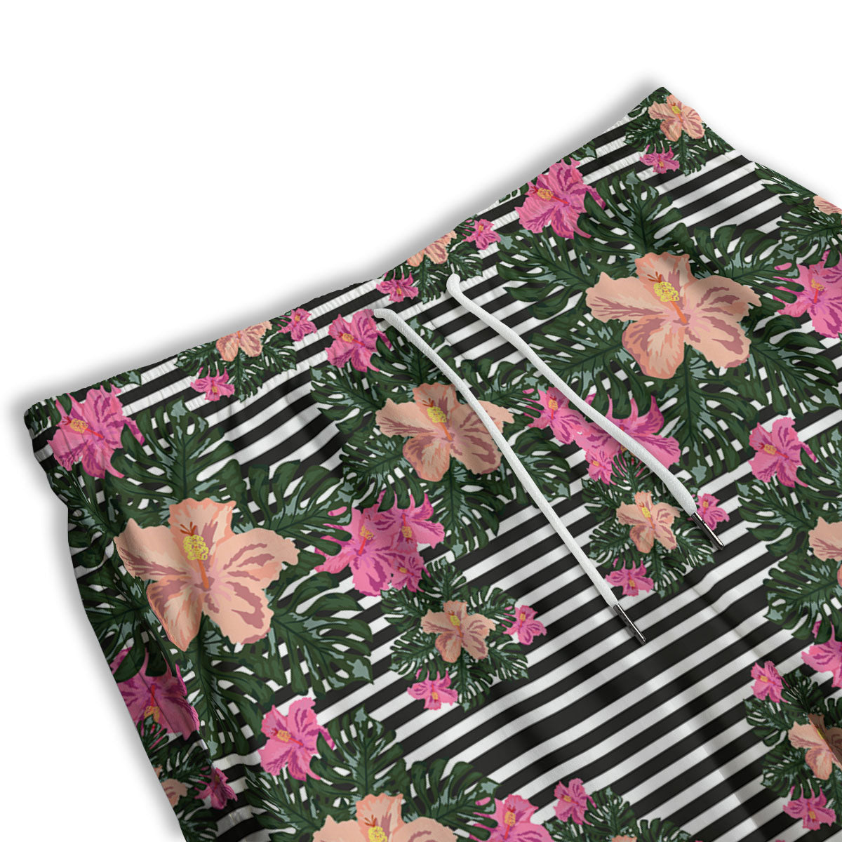Striped Plumeria Flower Print Pattern Men's Athletic Shorts