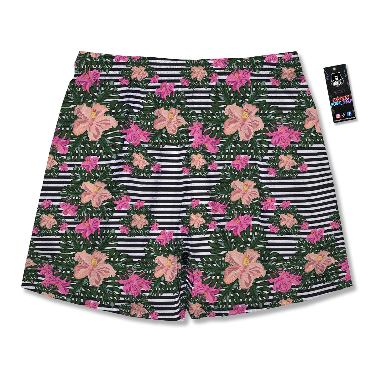 Striped Plumeria Flower Print Pattern Men's Running Shorts-grizzshop