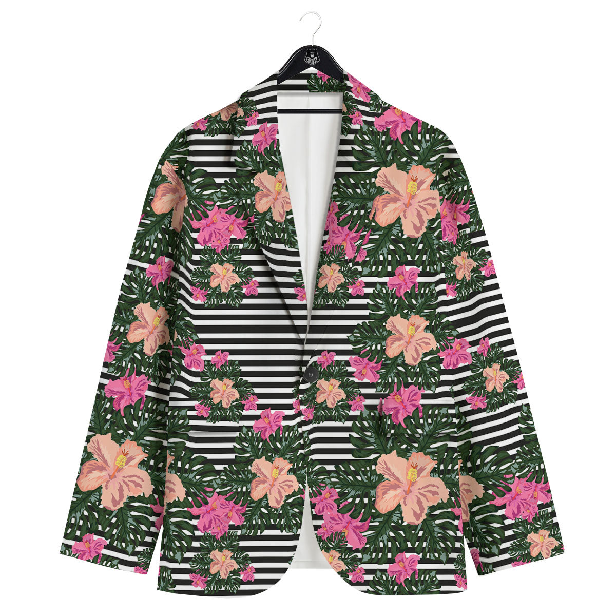 Striped Plumeria Flower Print Pattern Men's Sport Coat-grizzshop