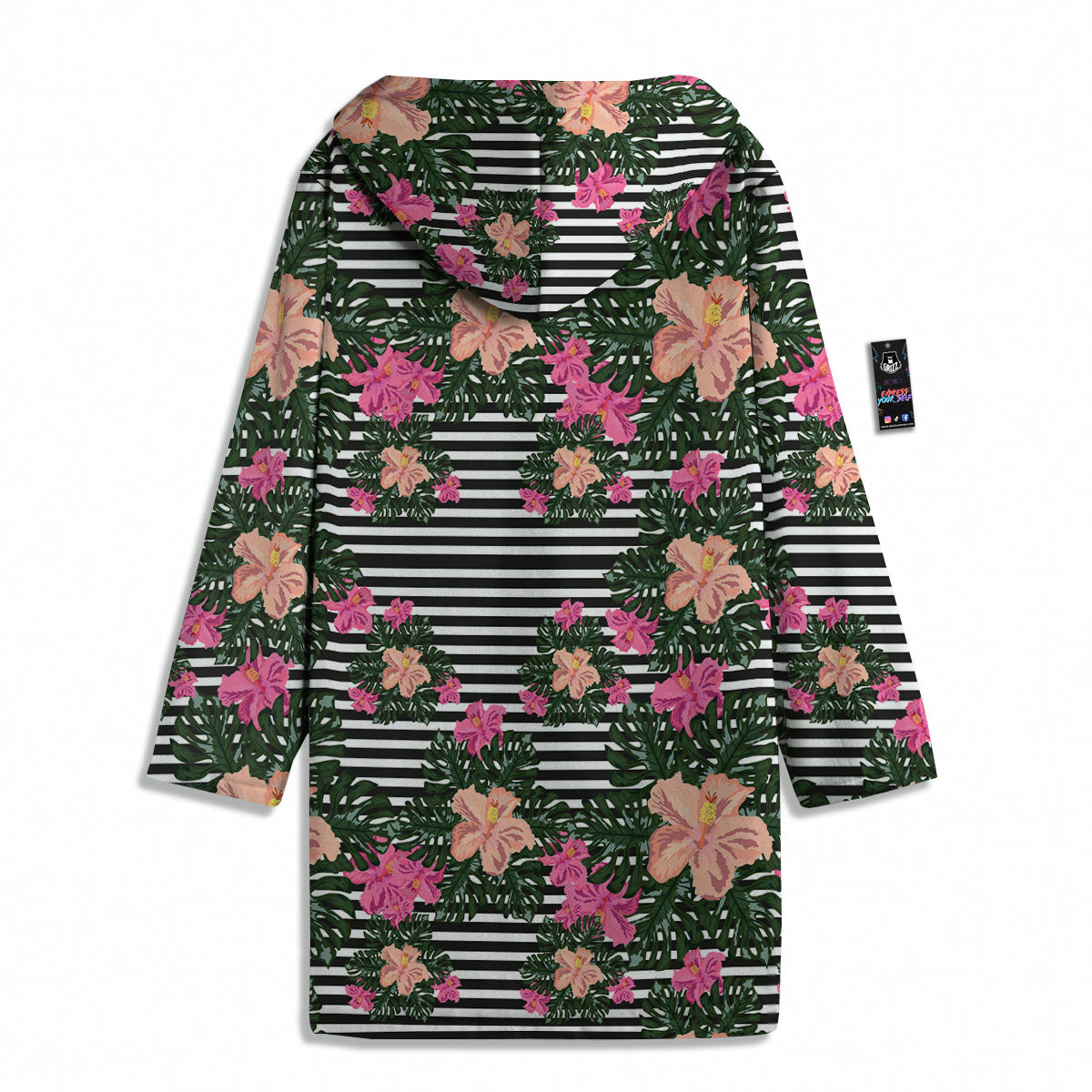 Striped Plumeria Flower Print Pattern Men's Windbreaker Jacket-grizzshop