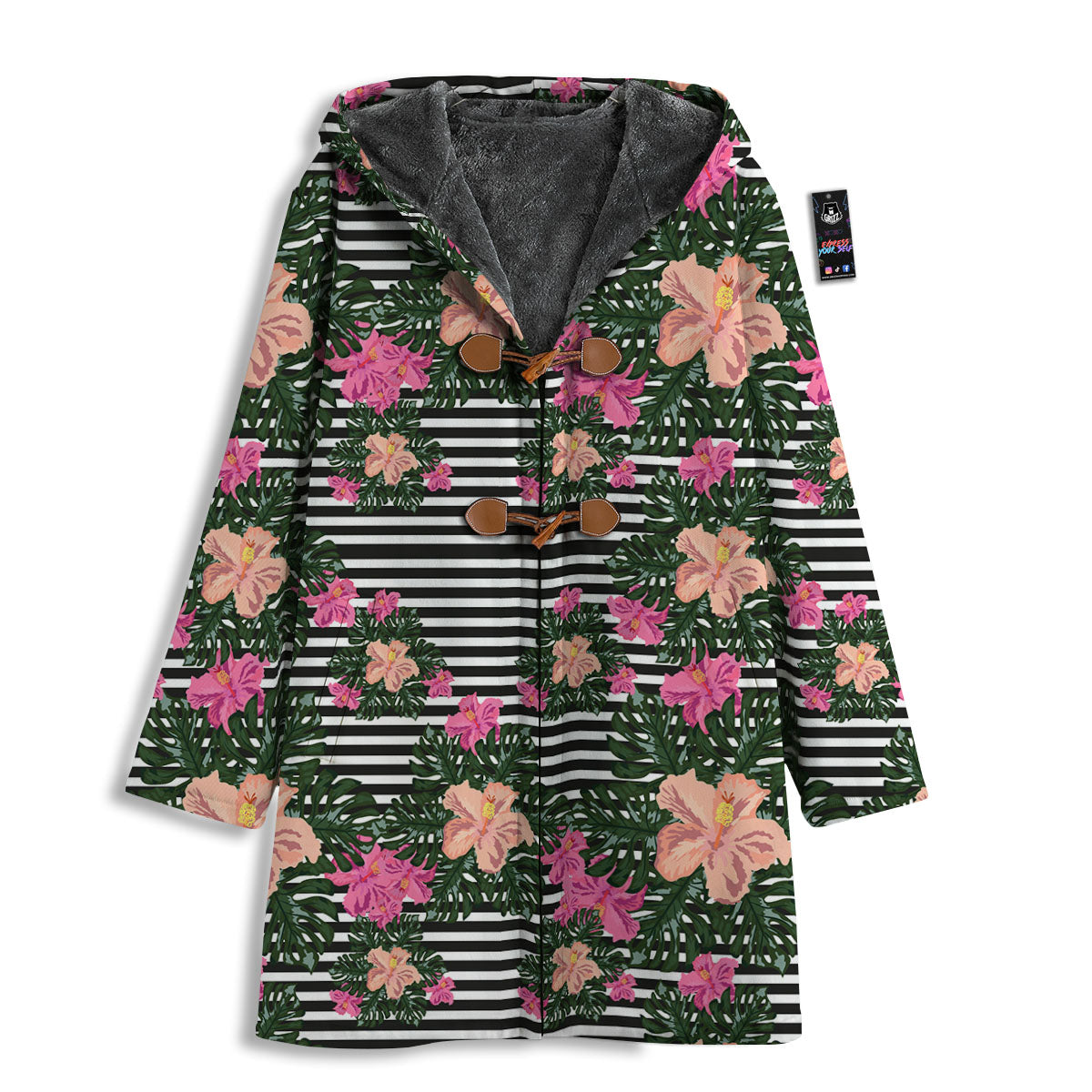Striped Plumeria Flower Print Pattern Men's Windbreaker Jacket-grizzshop