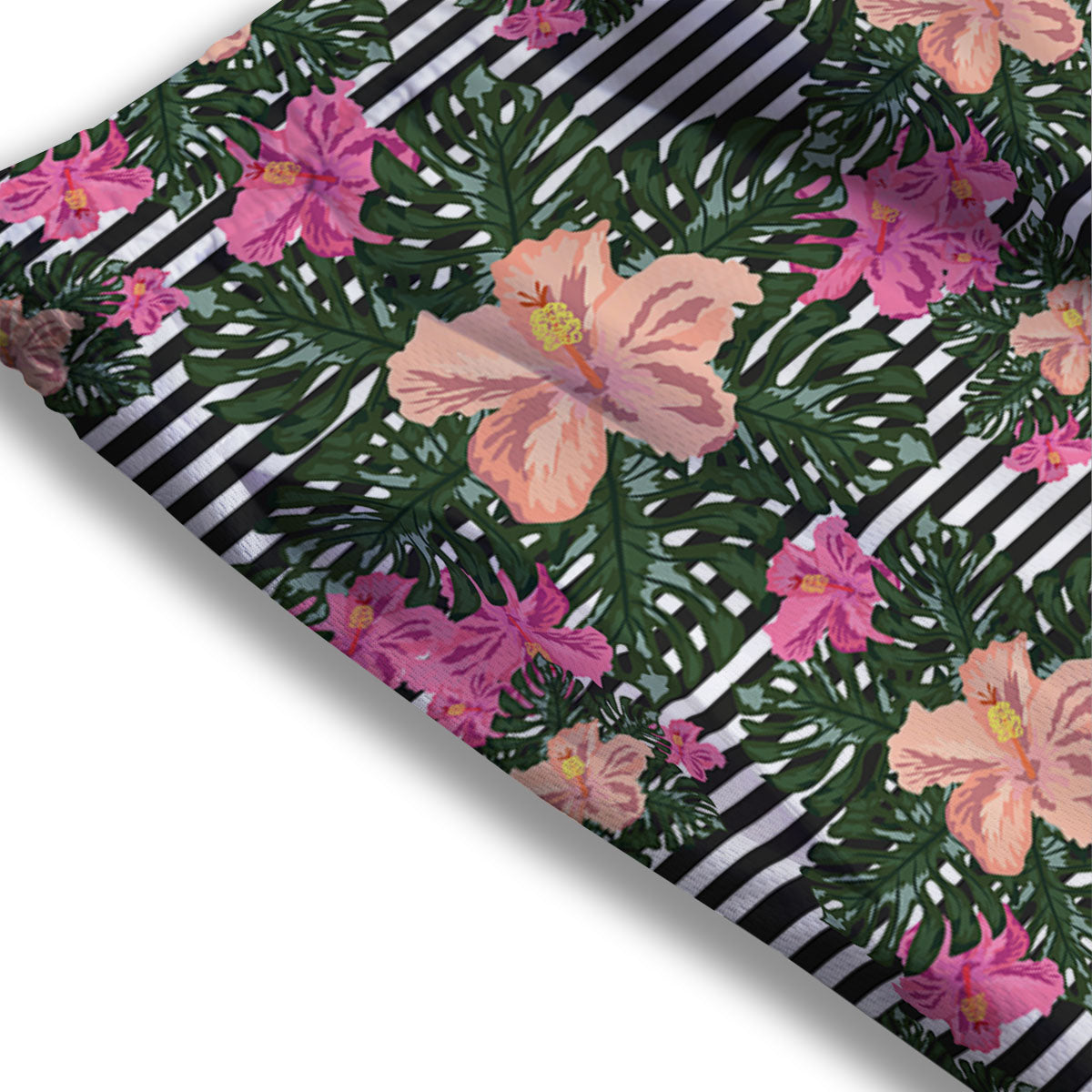 Striped Plumeria Flower Print Pattern Mesh Shorts
