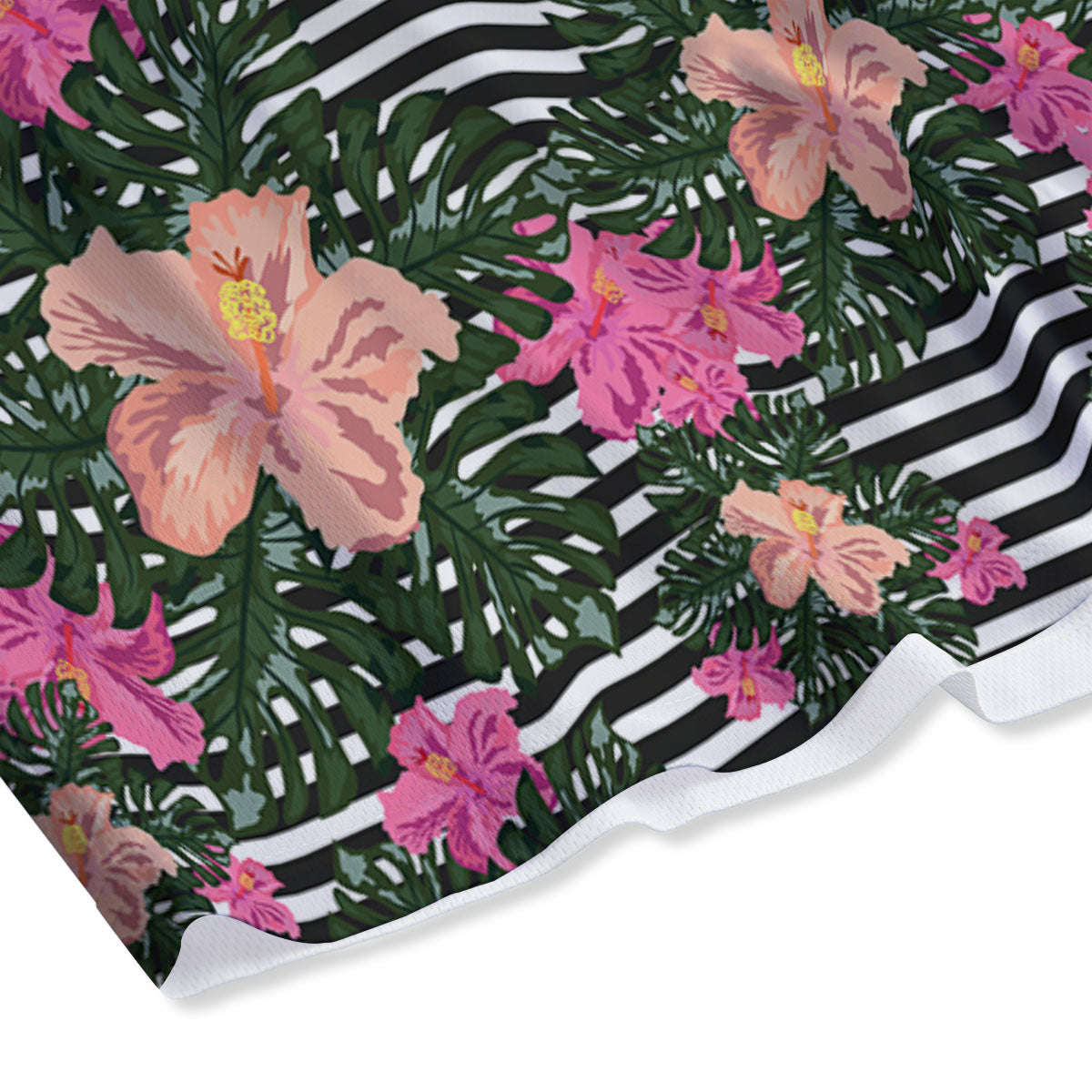 Striped Plumeria Flower Print Pattern Mesh Shorts