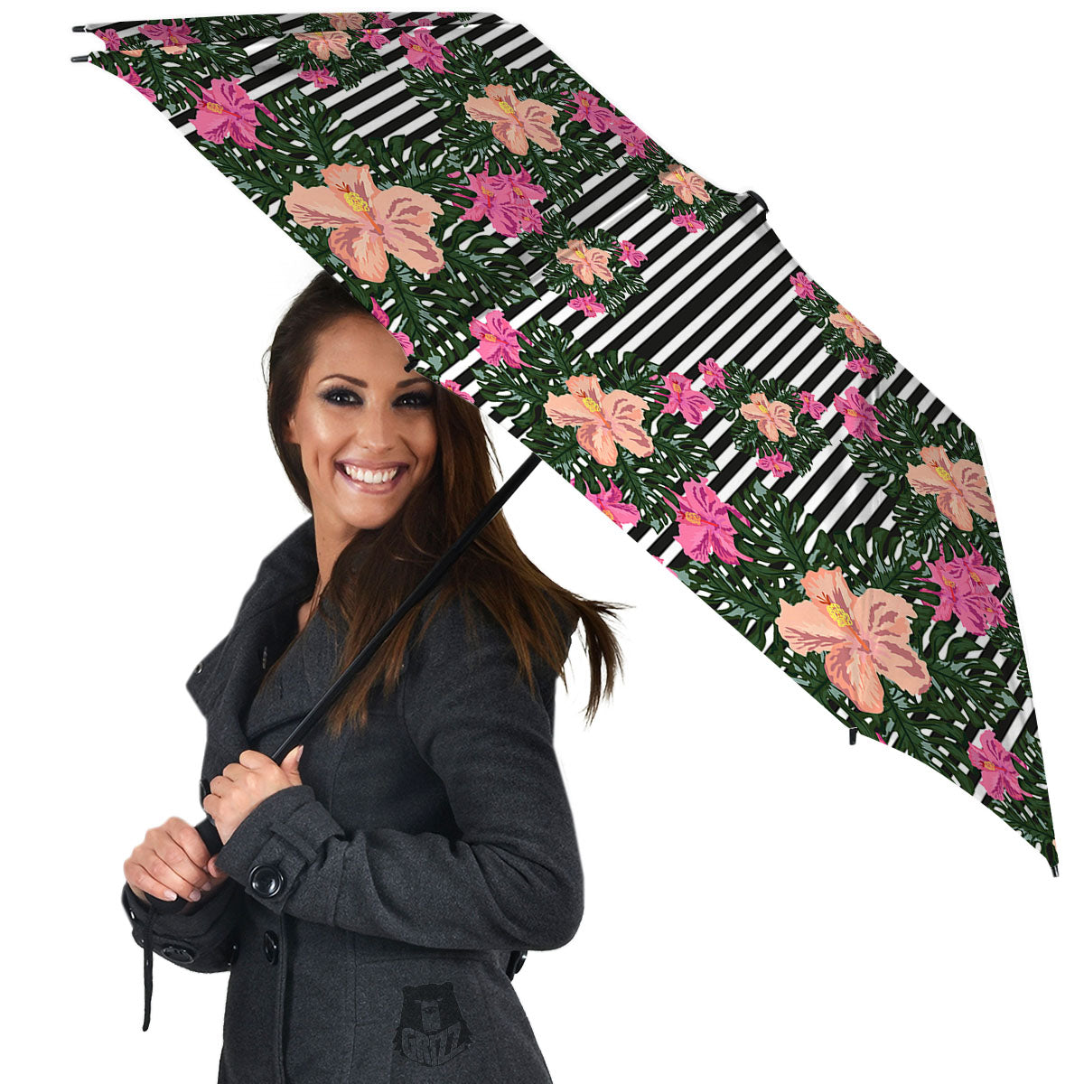Striped Plumeria Flower Print Pattern Umbrella-grizzshop