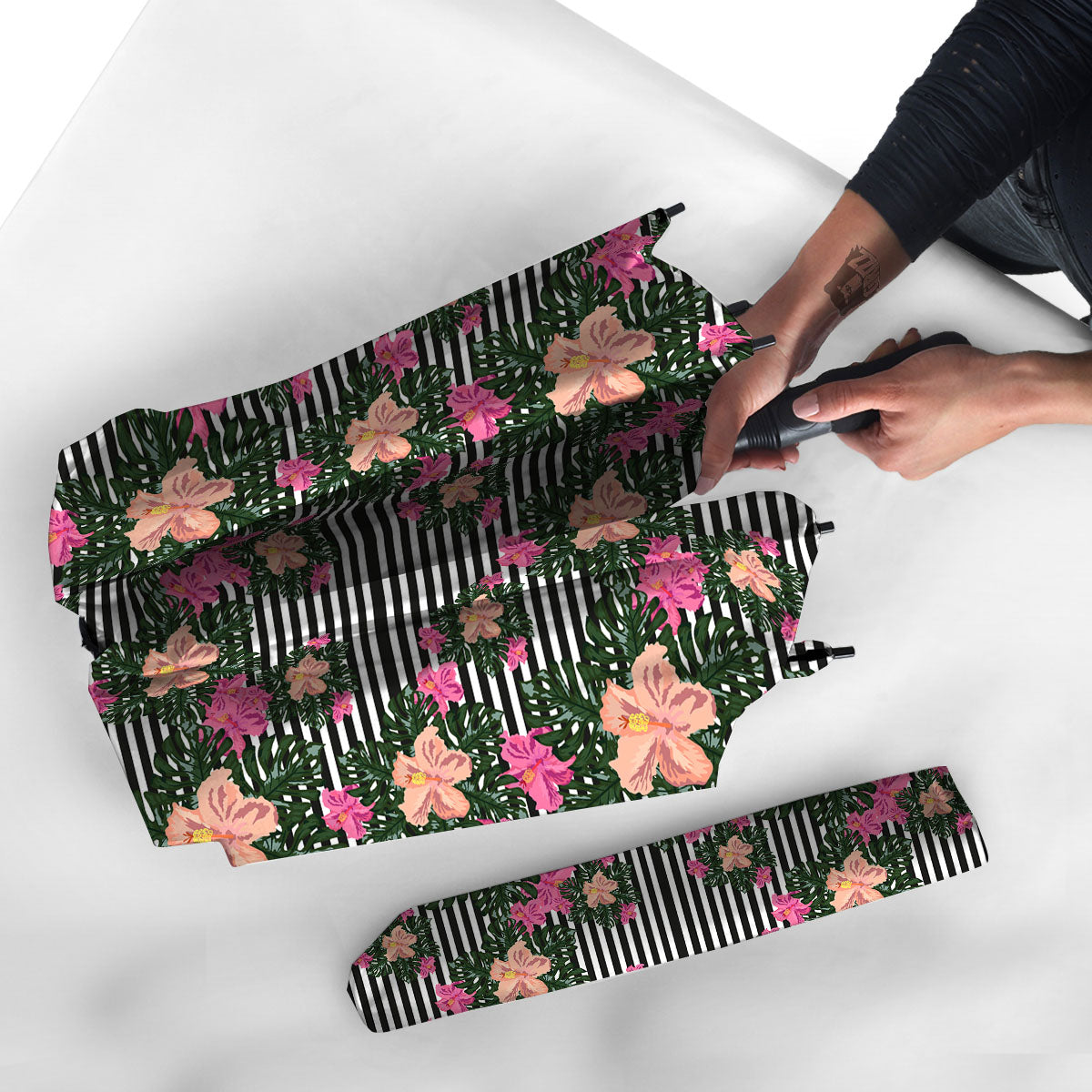Striped Plumeria Flower Print Pattern Umbrella-grizzshop