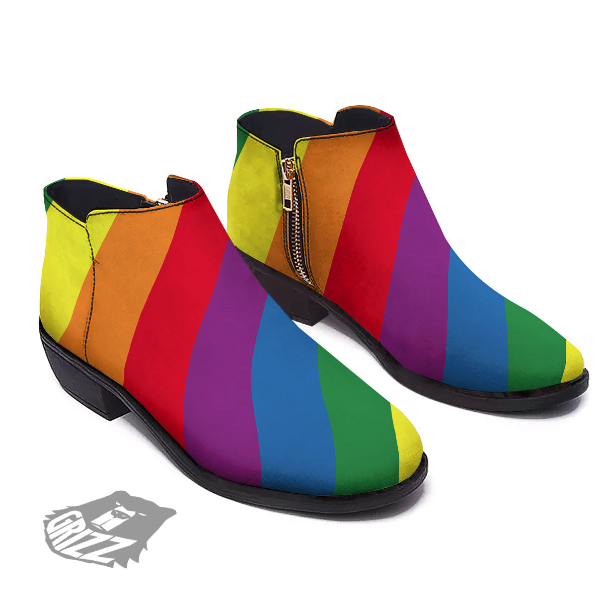 Striped Rainbow Diagonal Print Pattern Ankle Boots-grizzshop