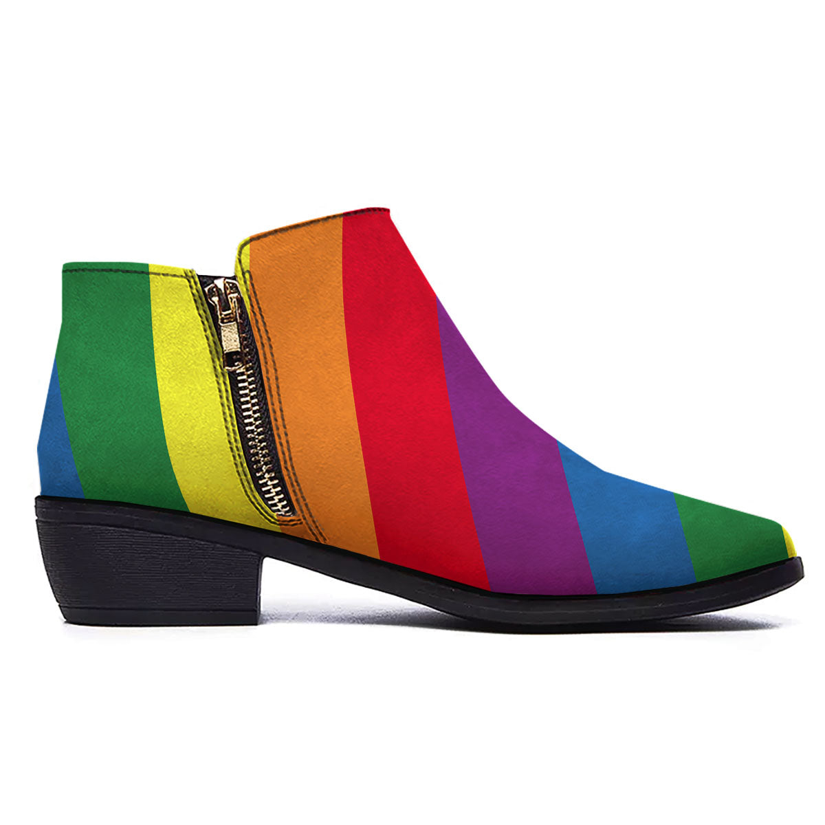 Striped Rainbow Diagonal Print Pattern Ankle Boots-grizzshop