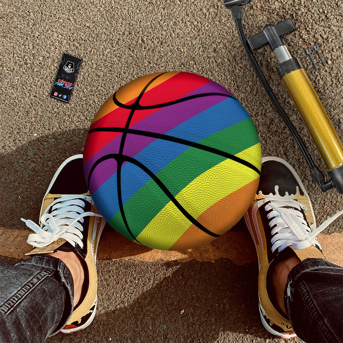 Striped Rainbow Diagonal Print Pattern Basketball-grizzshop