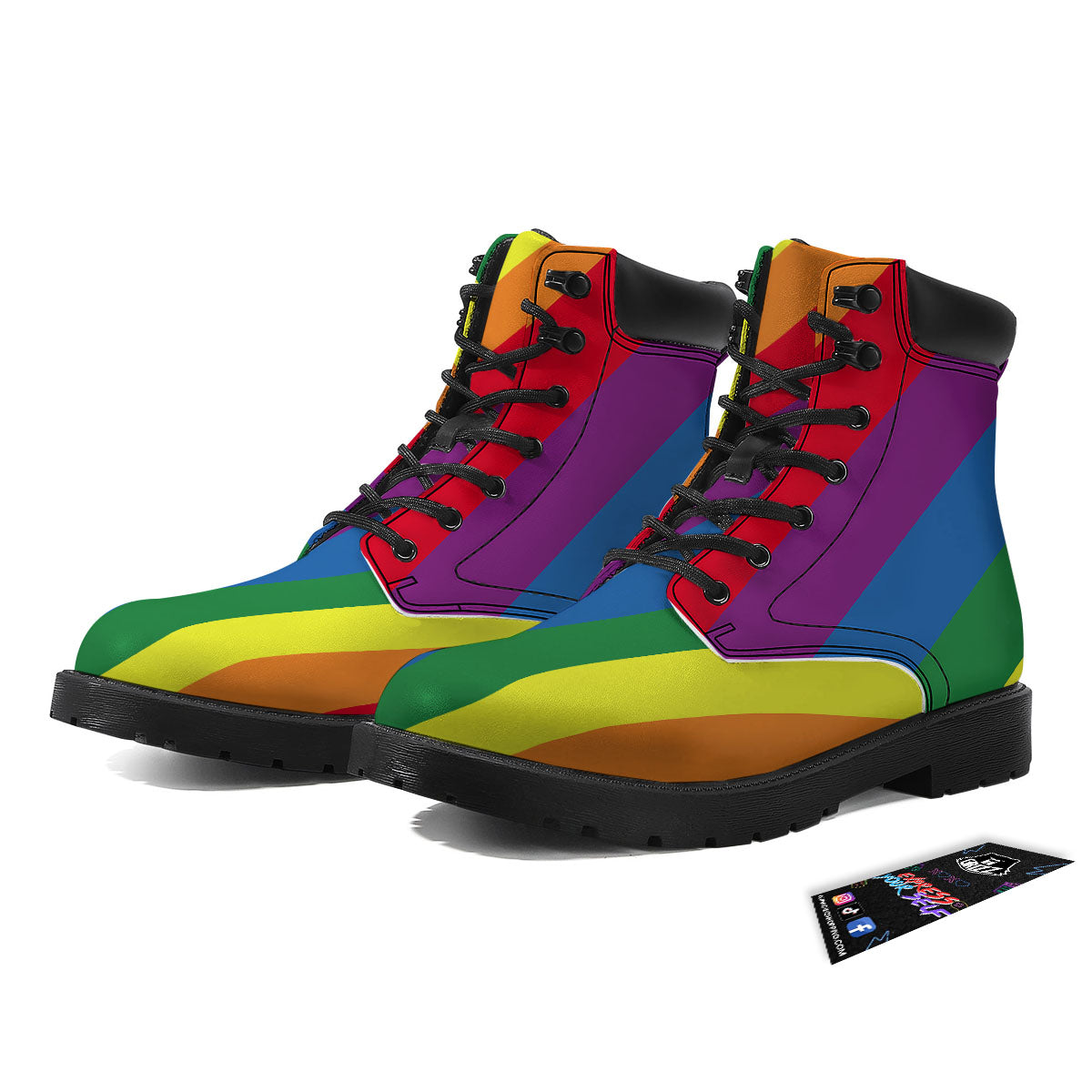 Striped Rainbow Diagonal Print Pattern Boots-grizzshop