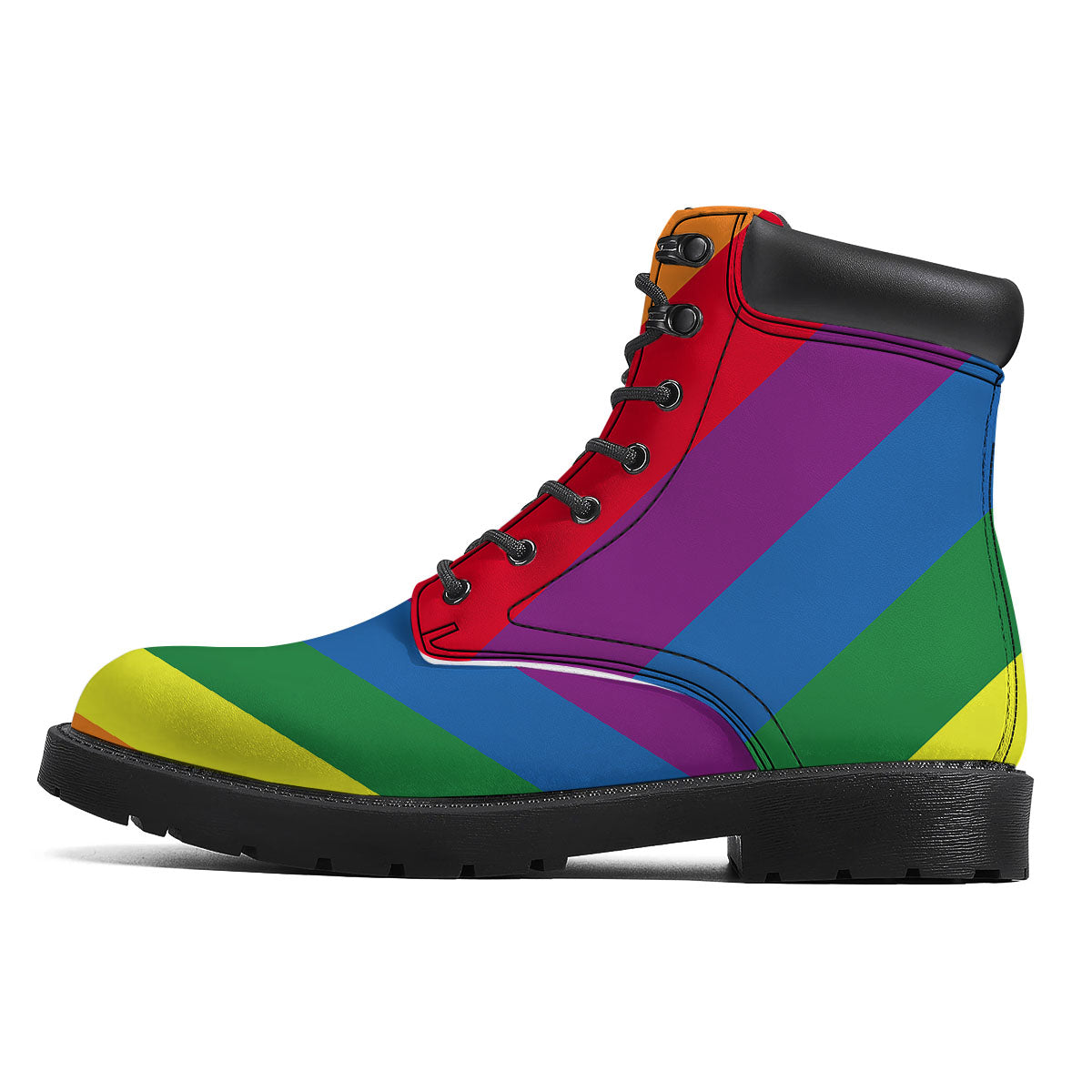 Striped Rainbow Diagonal Print Pattern Boots-grizzshop