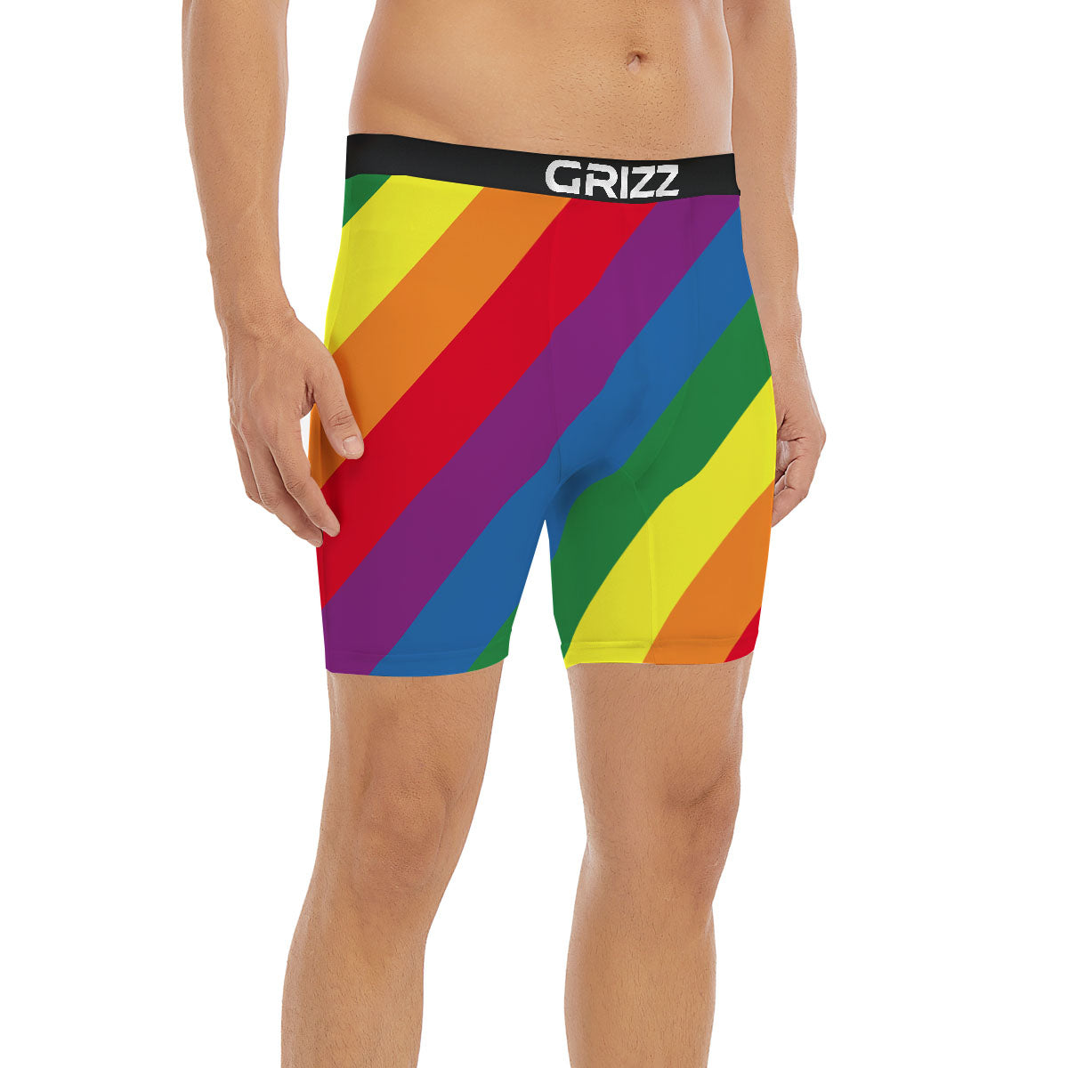 Striped Rainbow Diagonal Print Pattern Boxer Briefs-grizzshop