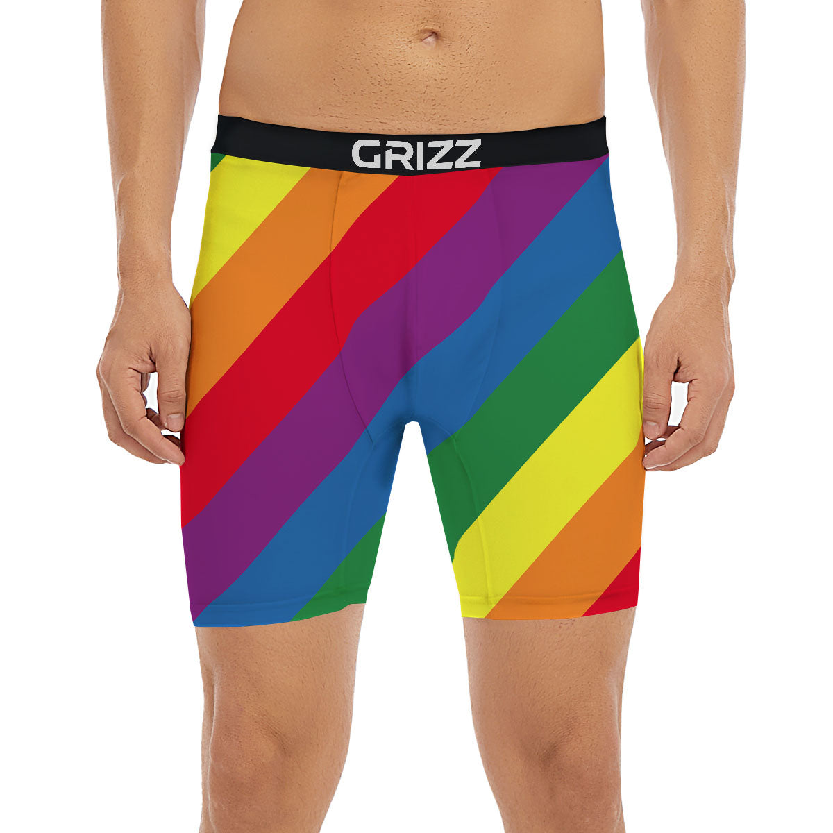 Striped Rainbow Diagonal Print Pattern Boxer Briefs-grizzshop