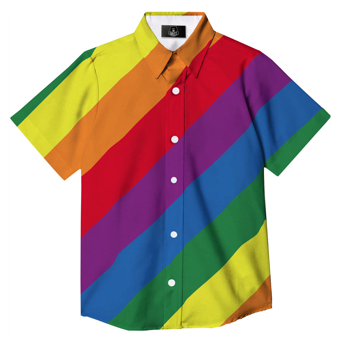 Striped Rainbow Diagonal Print Pattern Button Up Shirt-grizzshop