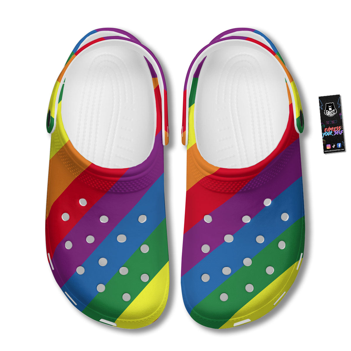 Striped Rainbow Diagonal Print Pattern Clog-grizzshop