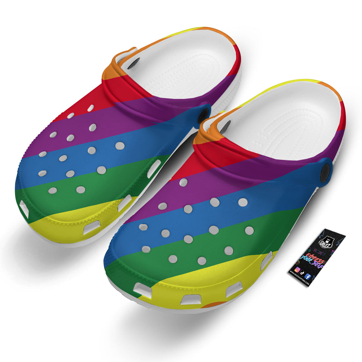 Striped Rainbow Diagonal Print Pattern Clog-grizzshop