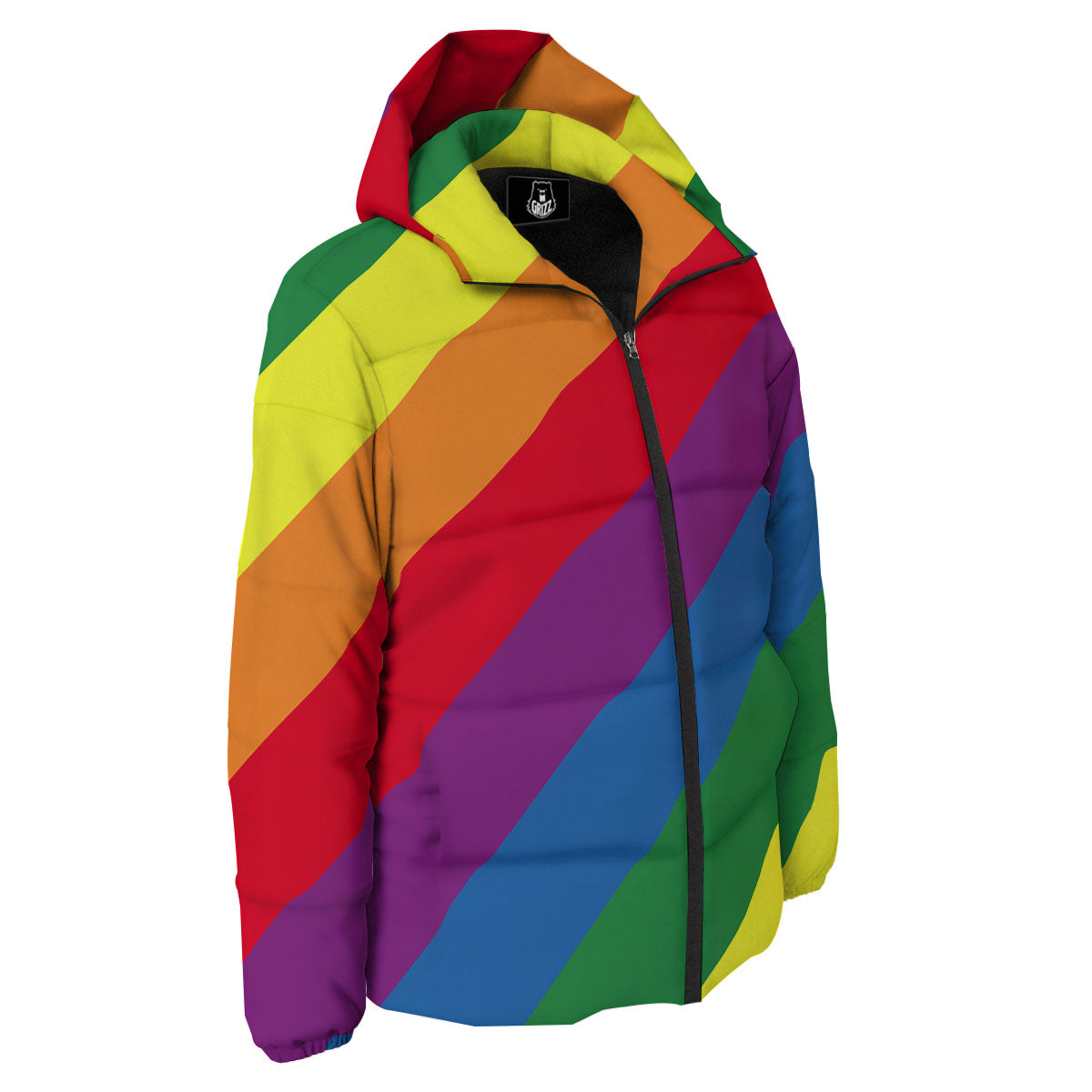 Striped Rainbow Diagonal Print Pattern Down Jacket-grizzshop