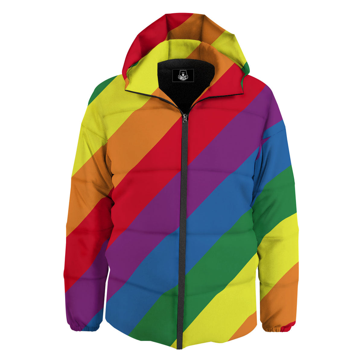Striped Rainbow Diagonal Print Pattern Down Jacket-grizzshop
