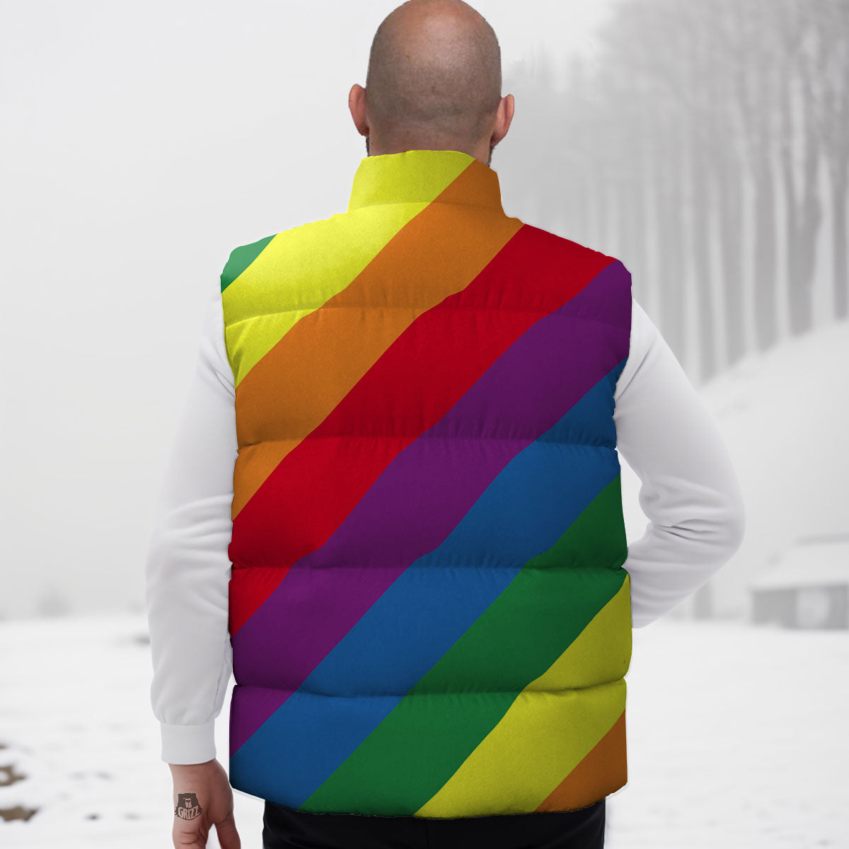 Striped Rainbow Diagonal Print Pattern Down Vest