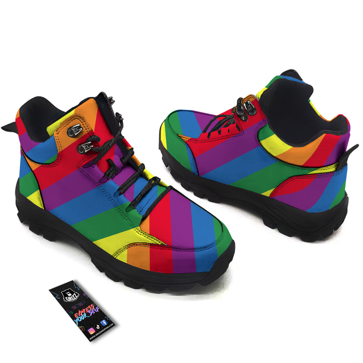 Striped Rainbow Diagonal Print Pattern Hiking Shoes-grizzshop