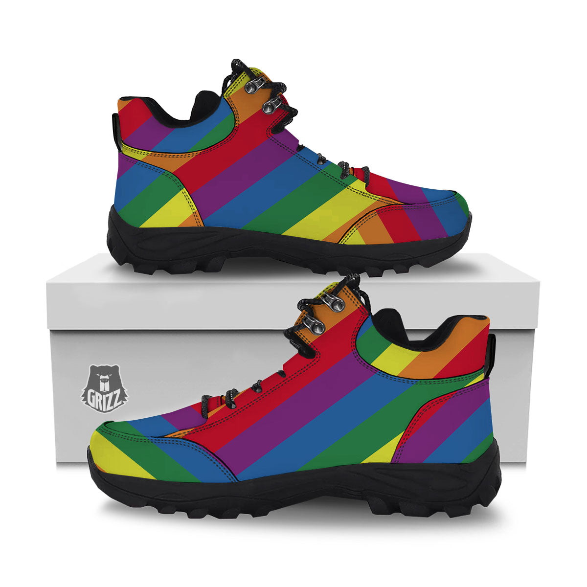 Striped Rainbow Diagonal Print Pattern Hiking Shoes-grizzshop