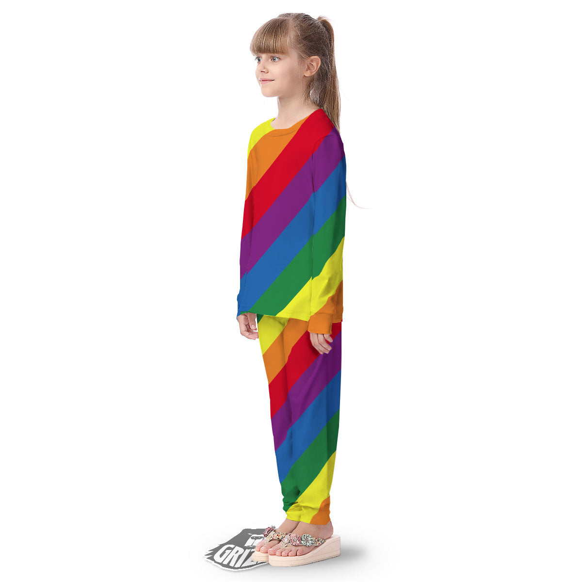 Striped Rainbow Diagonal Print Pattern Kid's Pajamas-grizzshop