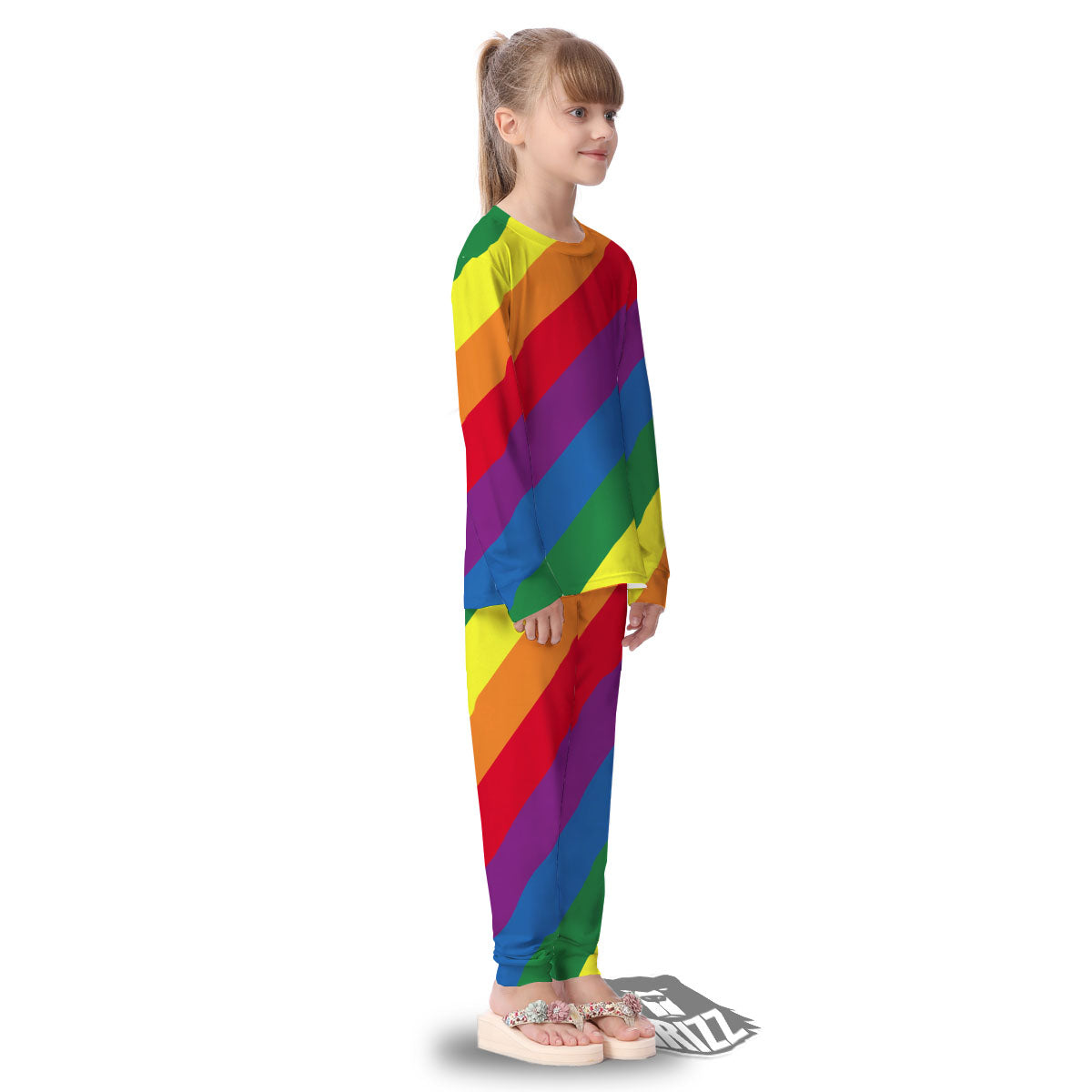Striped Rainbow Diagonal Print Pattern Kid's Pajamas-grizzshop
