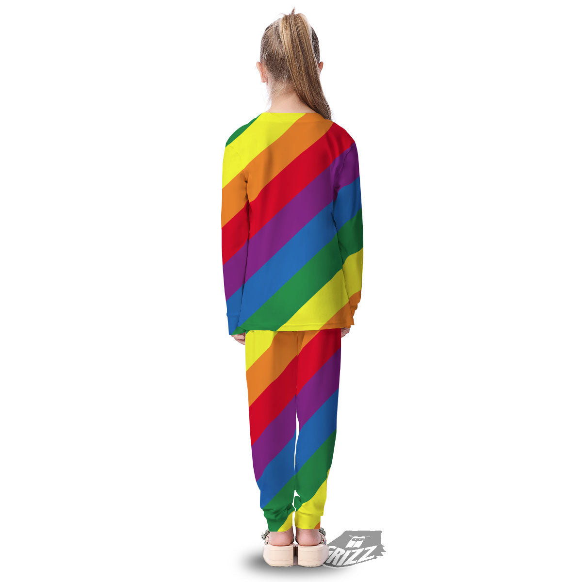 Striped Rainbow Diagonal Print Pattern Kid's Pajamas-grizzshop