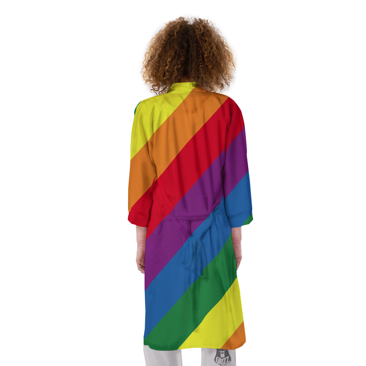 Striped Rainbow Diagonal Print Pattern Kimono-grizzshop