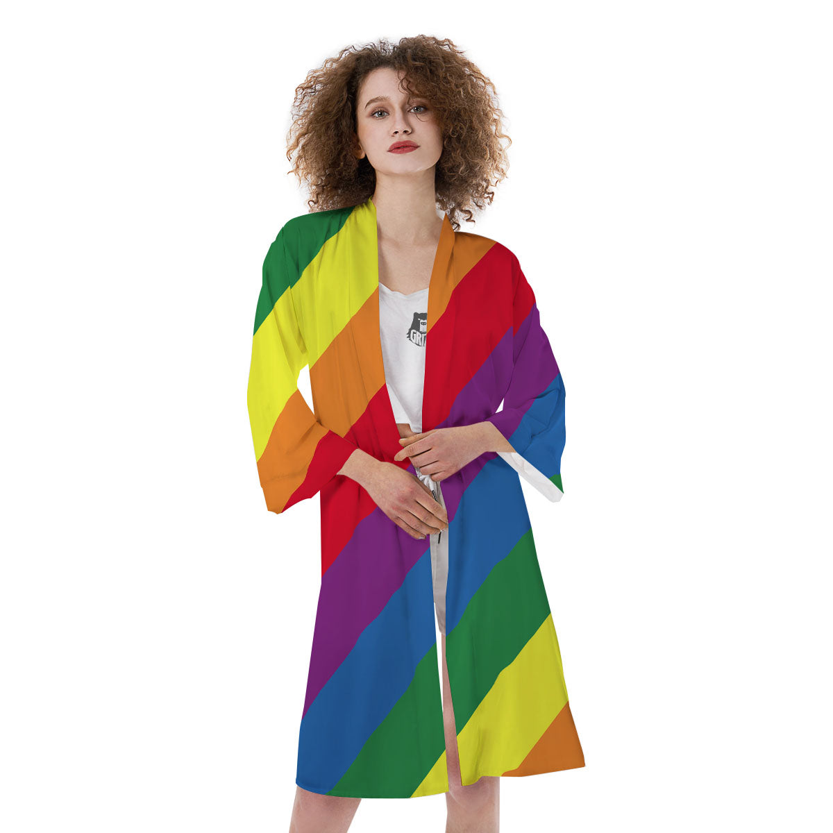 Striped Rainbow Diagonal Print Pattern Kimono-grizzshop