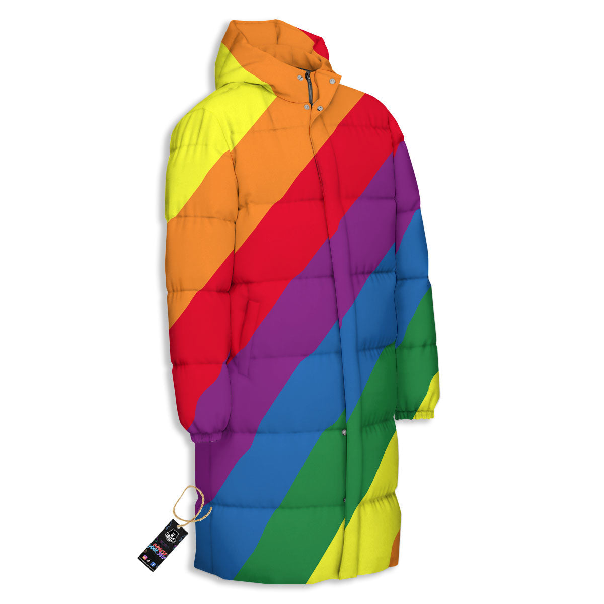 Striped Rainbow Diagonal Print Pattern Long Down Jacket-grizzshop