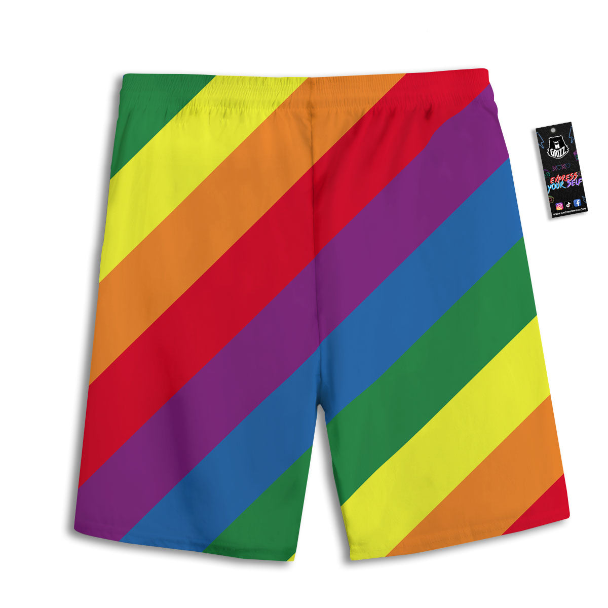 Striped Rainbow Diagonal Print Pattern Men's Athletic Shorts
