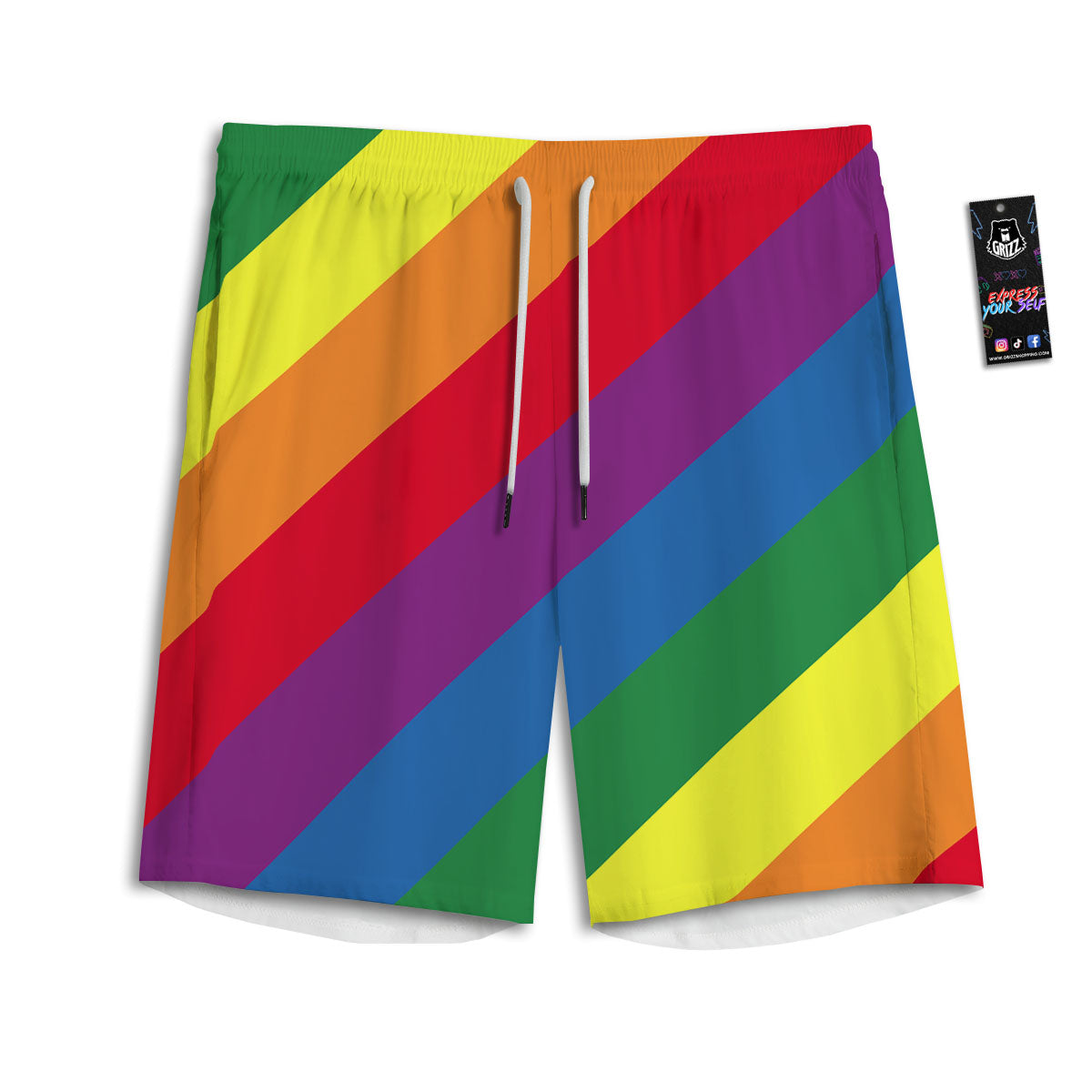 Striped Rainbow Diagonal Print Pattern Men's Athletic Shorts