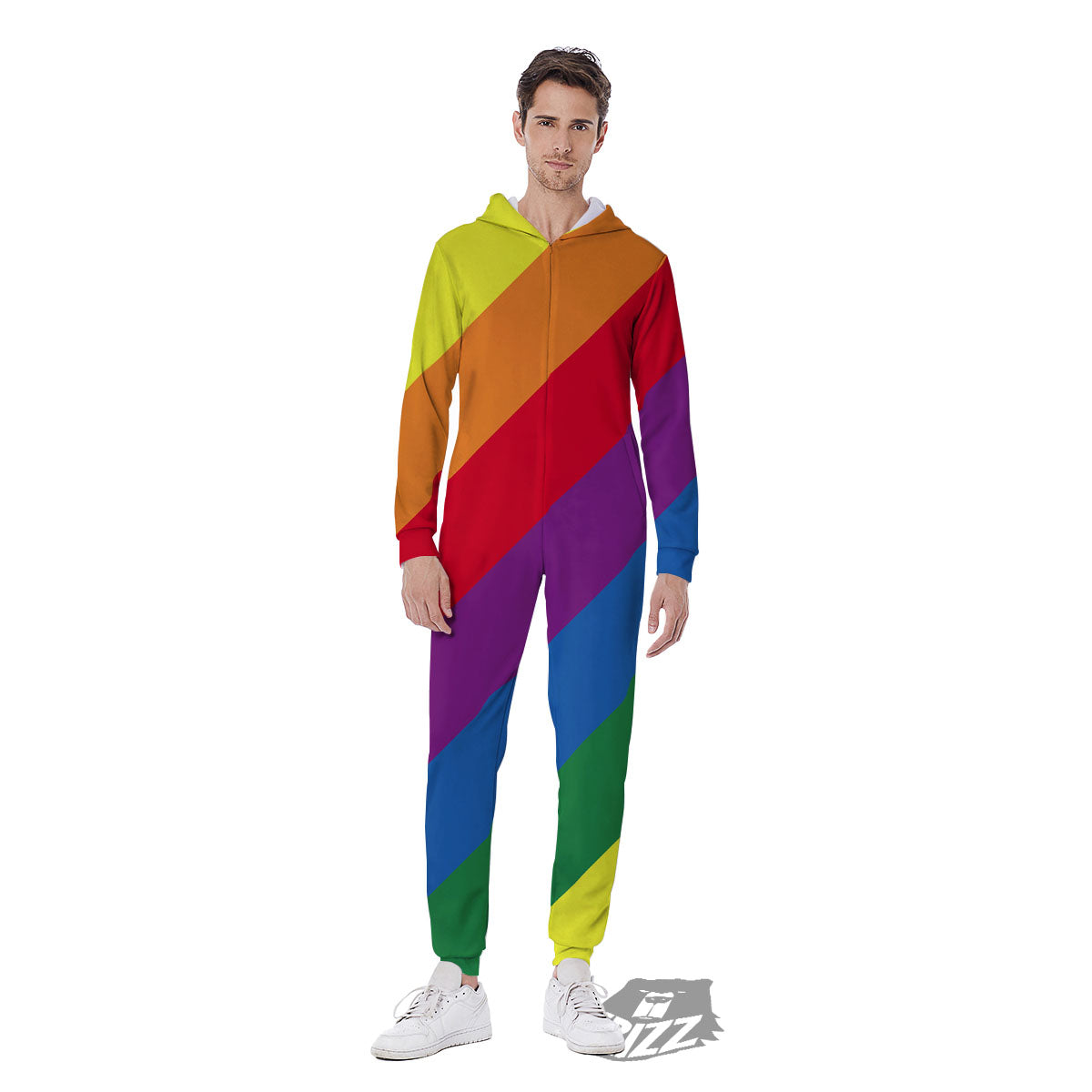 Striped Rainbow Diagonal Print Pattern Men's Jumpsuit-grizzshop