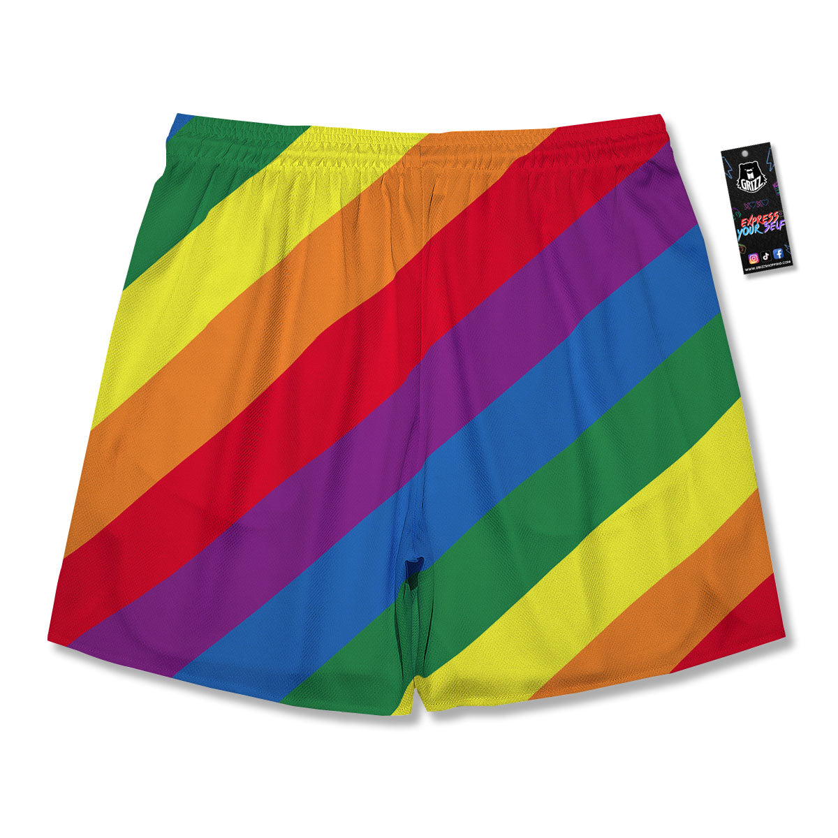 Striped Rainbow Diagonal Print Pattern Men's Running Shorts-grizzshop