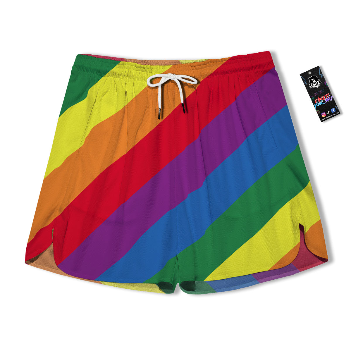 Striped Rainbow Diagonal Print Pattern Men's Running Shorts-grizzshop
