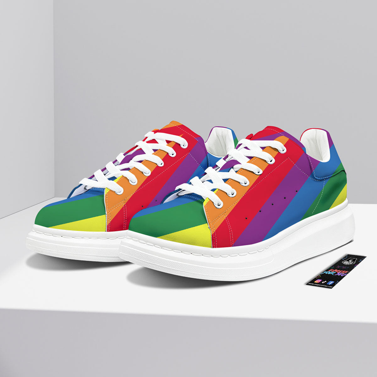 Striped Rainbow Diagonal Print Pattern Platform Shoes-grizzshop