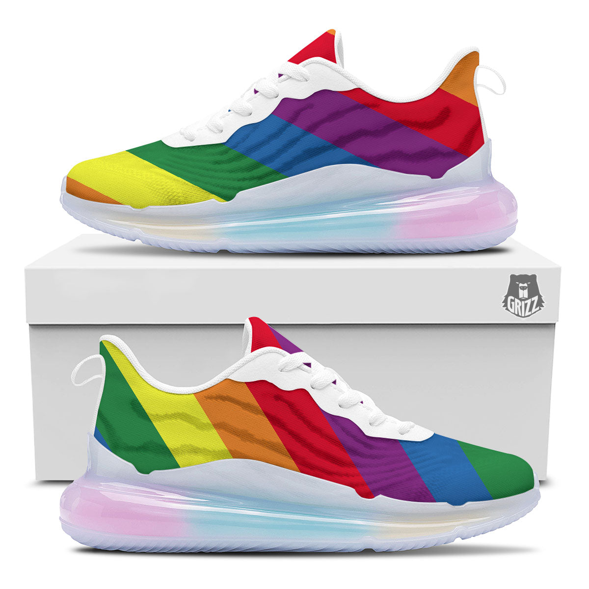 Striped Rainbow Diagonal Print Pattern Running Sneakers-grizzshop