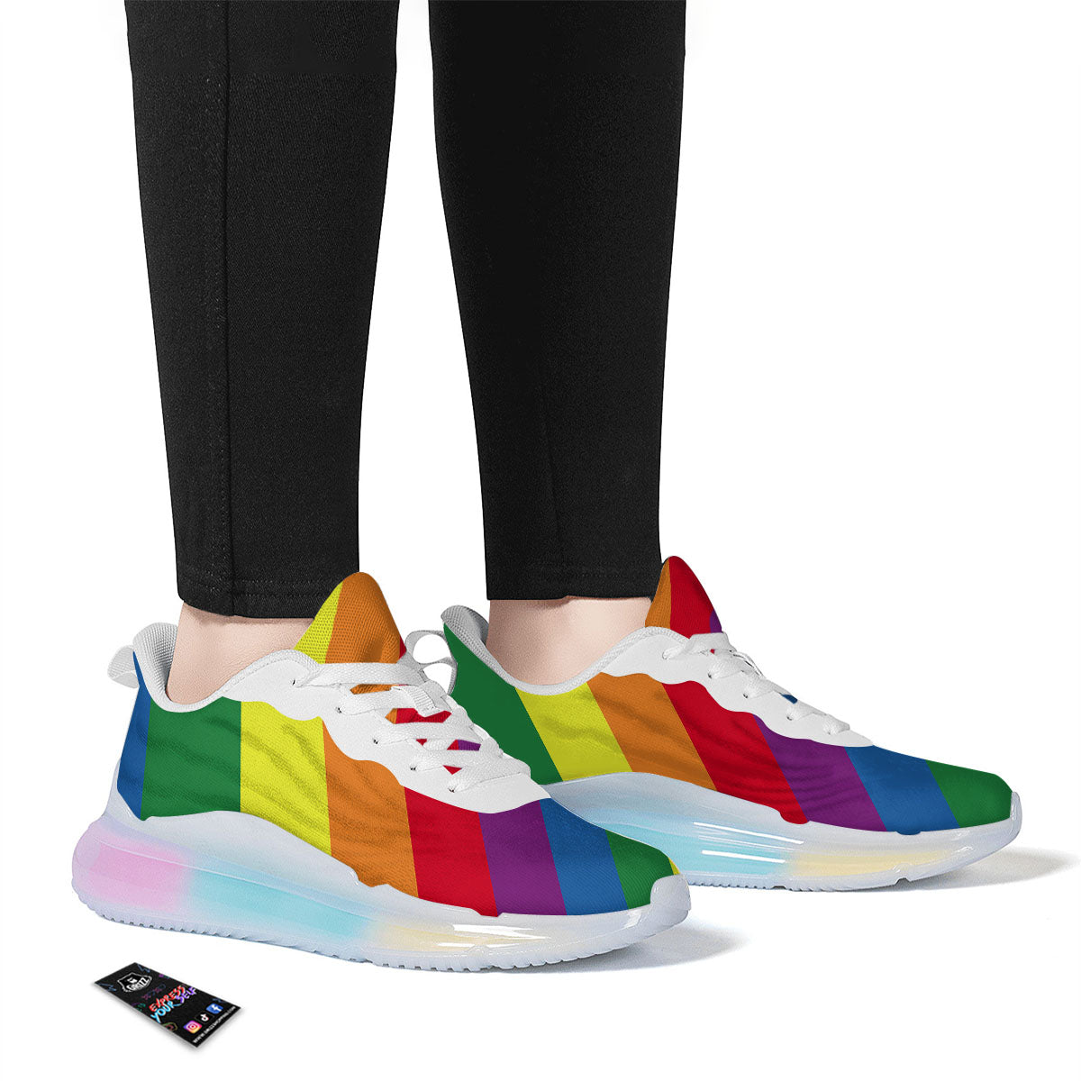 Striped Rainbow Diagonal Print Pattern Running Sneakers-grizzshop