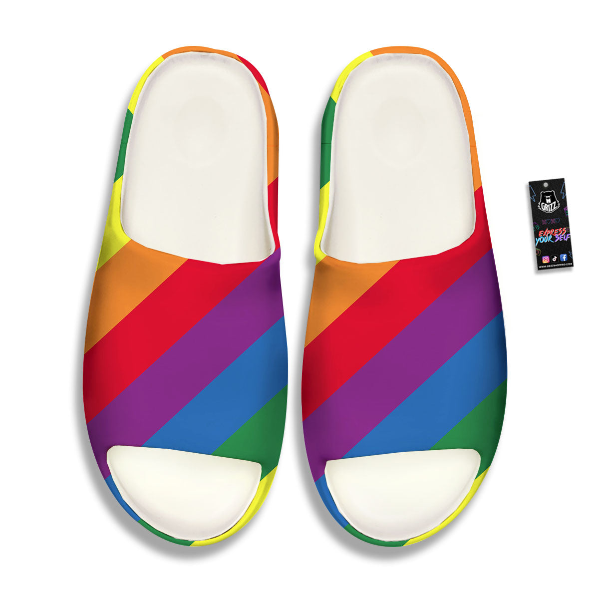 Striped Rainbow Diagonal Print Pattern Sandals-grizzshop