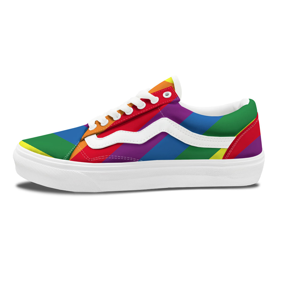 Striped Rainbow Diagonal Print Pattern Skate Shoes-grizzshop