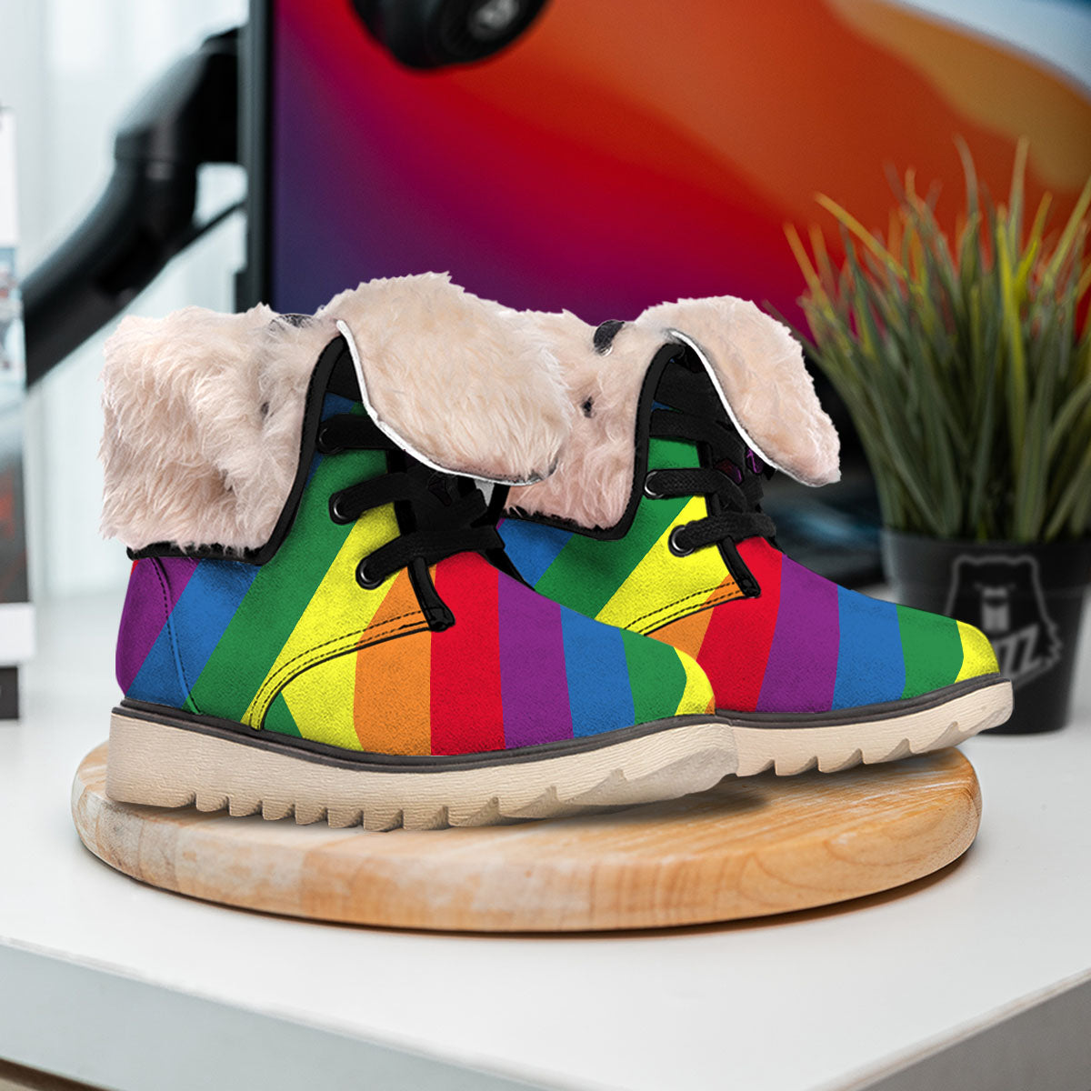 Striped Rainbow Diagonal Print Pattern Snow Boots-grizzshop