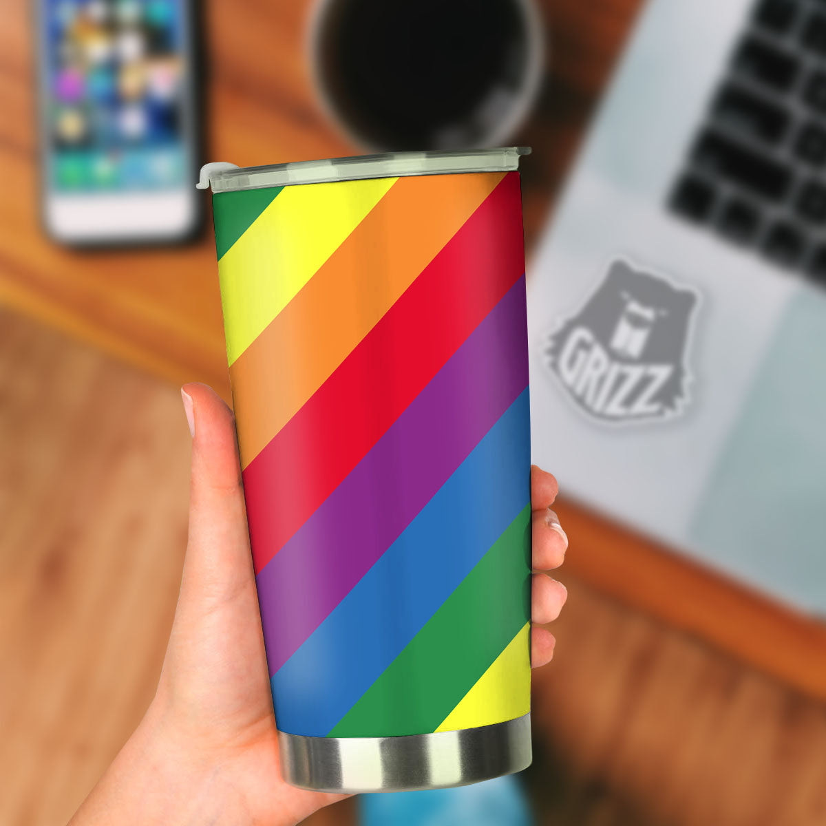Striped Rainbow Diagonal Print Pattern Tumbler-grizzshop